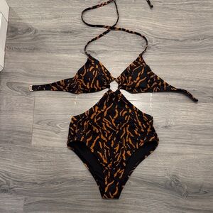 Shade & Shore Black and Rust Animal-Print One-Piece